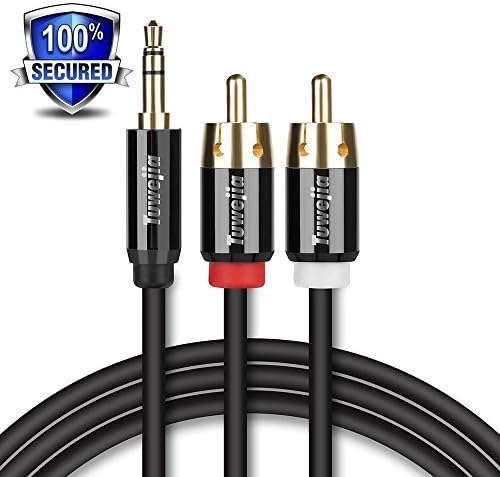 RCA Audio Cable Tuwejia Super HD 3.5mm AUX to 2RCA 20FT Y Splitter Stereo Audio Cable Male Type OFC Conductor Dual Shielding Gold Plated High-End Metal Shell