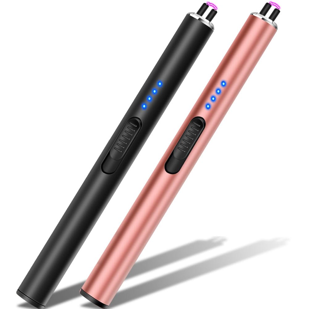 LcFun Electric Candle Lighter 2 Pack USB C Rechargeable Lighters Plasma Arc Lighter with Safe Lock Windproof Flameless Long Lighter for Candles, BBQ, Camping, Gas Stoves