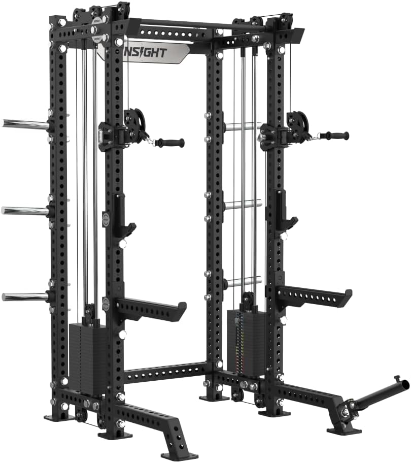 RR-HR-75-03 Half Rack with Dual Adjustable Pulleys, Heavy Duty Commercial Power Cage, Olympic Bar Compatible Squat Rack for Strength & Functional Training