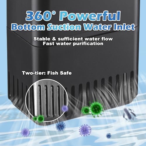 Image of 222GPH 10W Turtle Tank Filter Aquarium Filter Power Adjustable 10-40 Gal