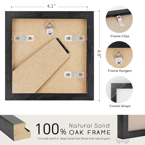4x4 Oak Wood Picture Frame - 4"x4" Photo Frame, 4x4 Picture Frame Wood, Natural Solid Wooden Picture Frames for Wall Art Photo and Prints(3 Pack, Black)