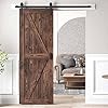 ROYMELO 30x84 in Sliding Barn Wood Door Slab with 5ft Hardware Kit and Handle, Coffee, K Shape, Simple DIY Assembly