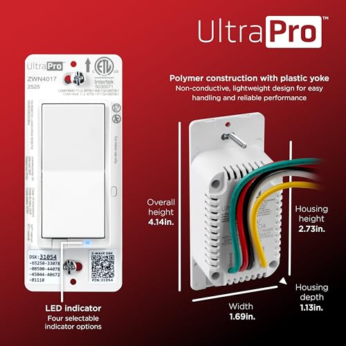 Image of UltraPro Z-Wave Long Range On /Off Switch, 800 Series, Paddle, 4 Pack | Plastic Yoke, Flying Leads, Single-Pole or 3-Way Support, White, Hub Required, Works with Alexa & Google Home