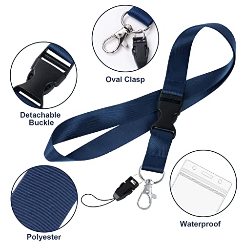 Vicloon Schlüsselband Umhängeband, 3 Neck Lanyard und 6 Ausweishülle, Umhängeband mit Schnellverschluss Schnalle und Drehbarem Karabinerverschluss, für Arbeitskarte ID-Karten(Schwarz/Grau/Saphirblau)