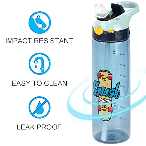 Image of Zest 4 Toyz Water Bottle for Kids Leak-Proof Sipper Bottle with Straw Flip-Top Lid Water Bottle for School Sports Outdoor for Boys and Girls- Blue (790ml)