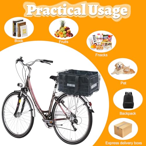 Wdmiya Fahrradkorb Hinten Fahrradkörbe Großer Faltbarer Fahrradkorb mit Gepäcknetz, tragbarem Innenfutter und wasserdichter Abdeckung Hundekorb Fahrrad Hinten für Pendler, Einkäufe, Kurzreisen