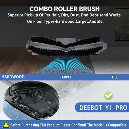 Image of HASTHIP 8Pcs Replacement Accessories for Ecovacs Deebot Y1 /Y1 Pro,Replacement Parts with 1 Main Brush,2 Side Brushes 2 Mops Fliters 1 Cleaning Brush