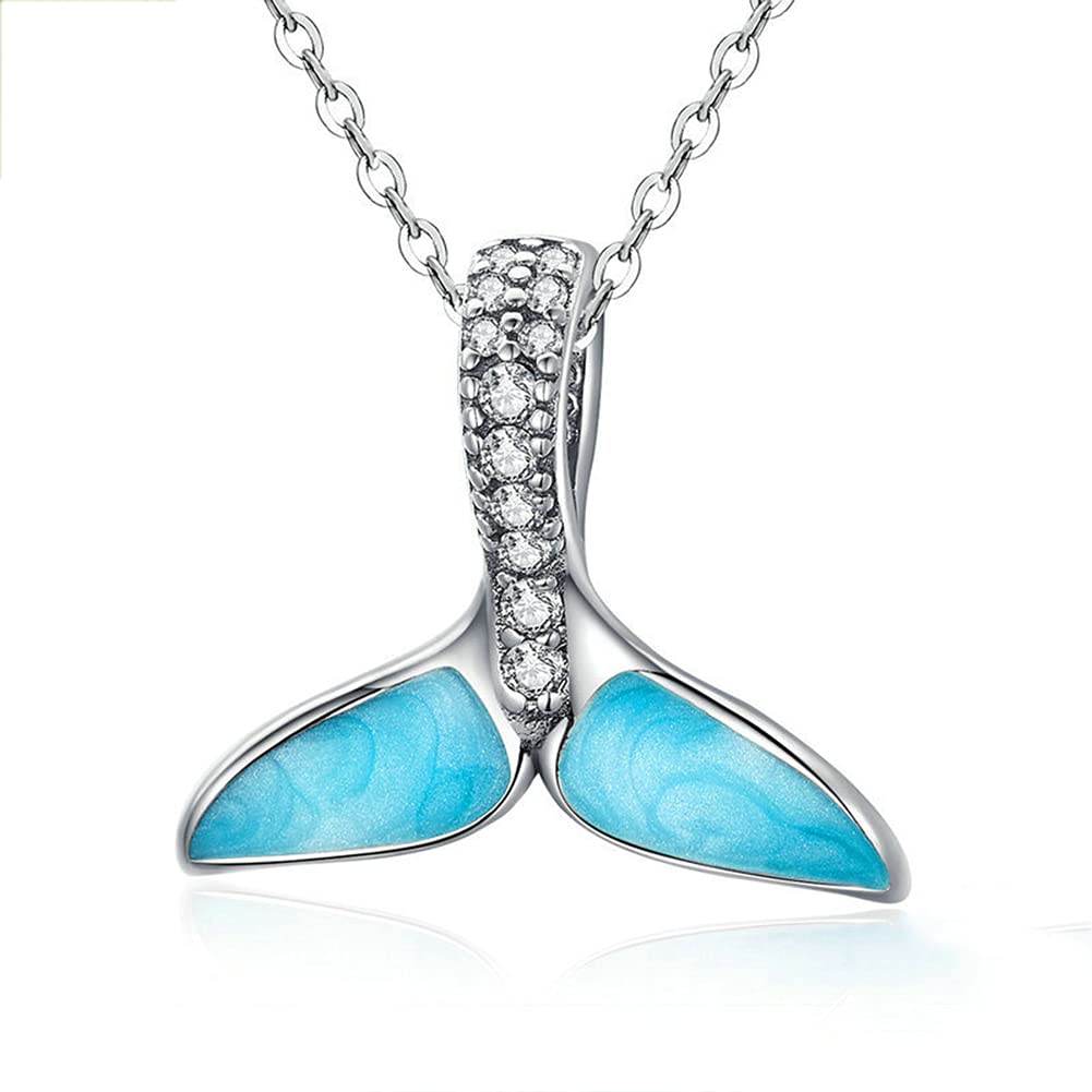 925 Sterling Silber Blau Fischschwanz Halskette Mit 3A Zirkonia Fisch Ozean Schmuck Viel Glück Halskette Für Frauen