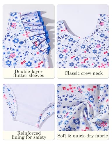 Image of oklady Toddler Swimsuit Girls One Piece Ruffled Girls Bathing Suit Bow Strap Swimwear Size 12M-4T