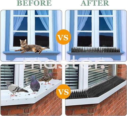 Image of Pigeon Spikes - (Black, Pack of 30) Deter Pigeons, Cats, Monkeys, Crows, Kabootars - Protect AC, Balcony, Windows - Easy Install, Weatherproof - Home Defense Solution (Black, 30)