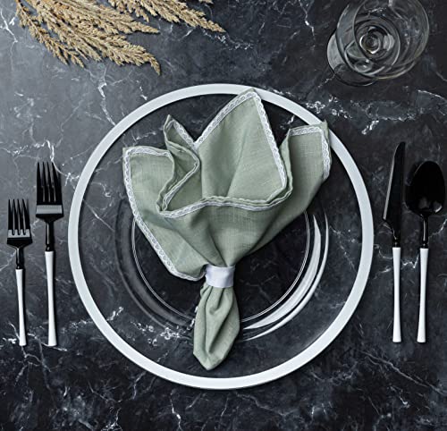 Plasticpro Plastic Pro 8 Pack Charger Plates 13 Inch White Rim Clear Plastic Dinner Chargers Heavy Duty Large Serving Platter Reusable Disposable #TOP1