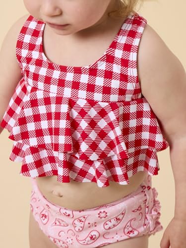 Image of RuffleButts Girls UPF50+ Sun Protection Flounce Bikini Two Piece Swimsuit