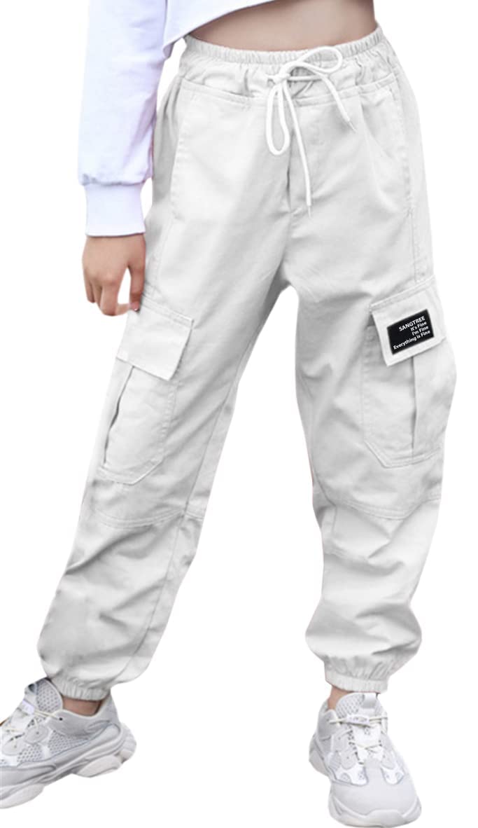 SANGTREE Girls & Women's Cargo Jogger Pants, 3 Years - Women 3XL - X-Large - White