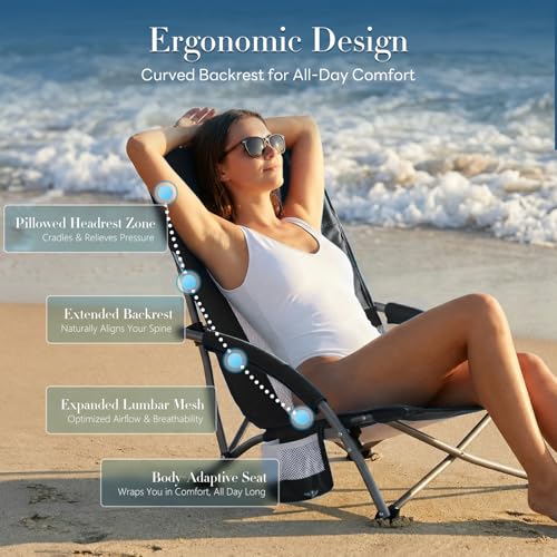 DUMOS Silla Plegable para Camping, Silla de Playa de Perfil Bajo, Negra miniatura 3