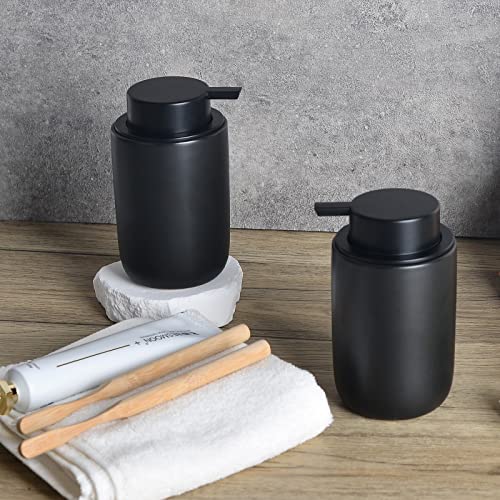 Image of BosilunLife Foaming Soap Dispenser Set - Black Ceramic Foam Hand Dispenser 12oz Soap Dispenser Set with Rust Proof Pump, 4Pcs Clear Stickers for Kitchen, Bathroom - 2 Pack