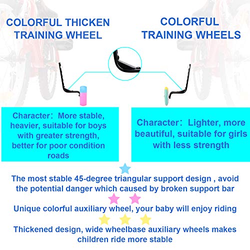 FORTOP Bike Training Wheels Heavy Duty Rear with Stabilizers Mounted Kit for Kids Boy Girls Distinctive Colorful Bicycle Training Wheels of 12 14 16 18 20 Inch (Thicken Version)