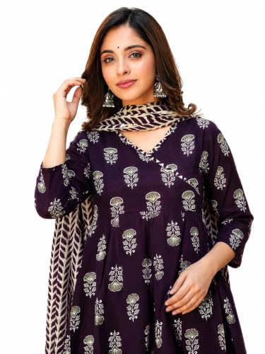 Image of Pinkmint Women's Cotton Blend Indigo Printed Printed Kurta with Pant & Dupatta