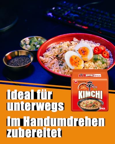 Nong Shim Instantnudeln Kimchi Ramyun – Koreanische Ramen Suppe - schnelle Zubereitung – 1er Multipack - 5 x 120g