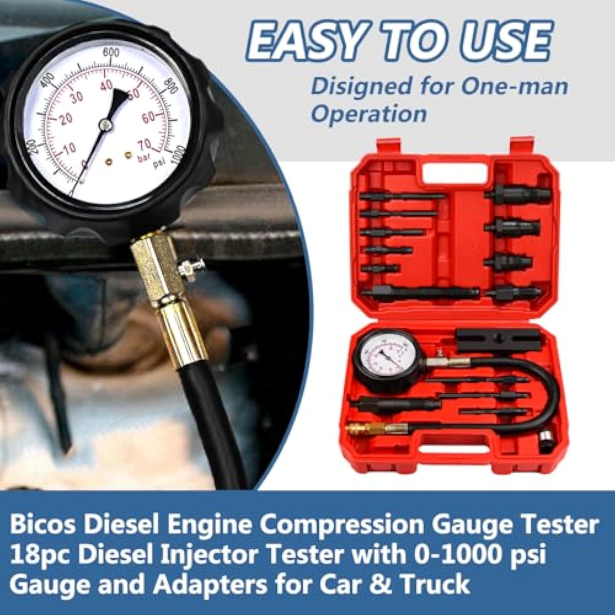 Diesel Engine Compression Gauge Tester with Adapters