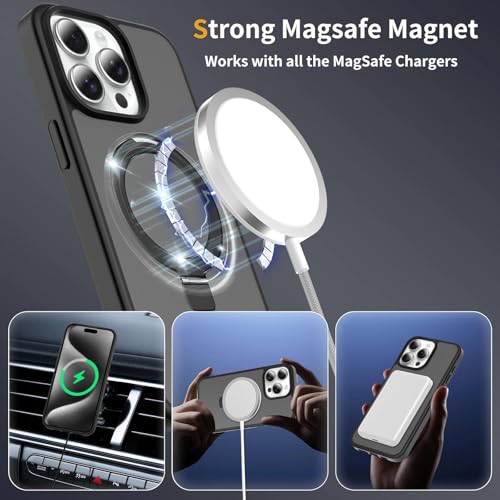 Image of Magnetic for iPhone 15 Pro Max Case, 6.7 inch, Compatible with MagSafe, Rugged Kickstand, Not-Yellowing Military-Grade Protection, Matte Black