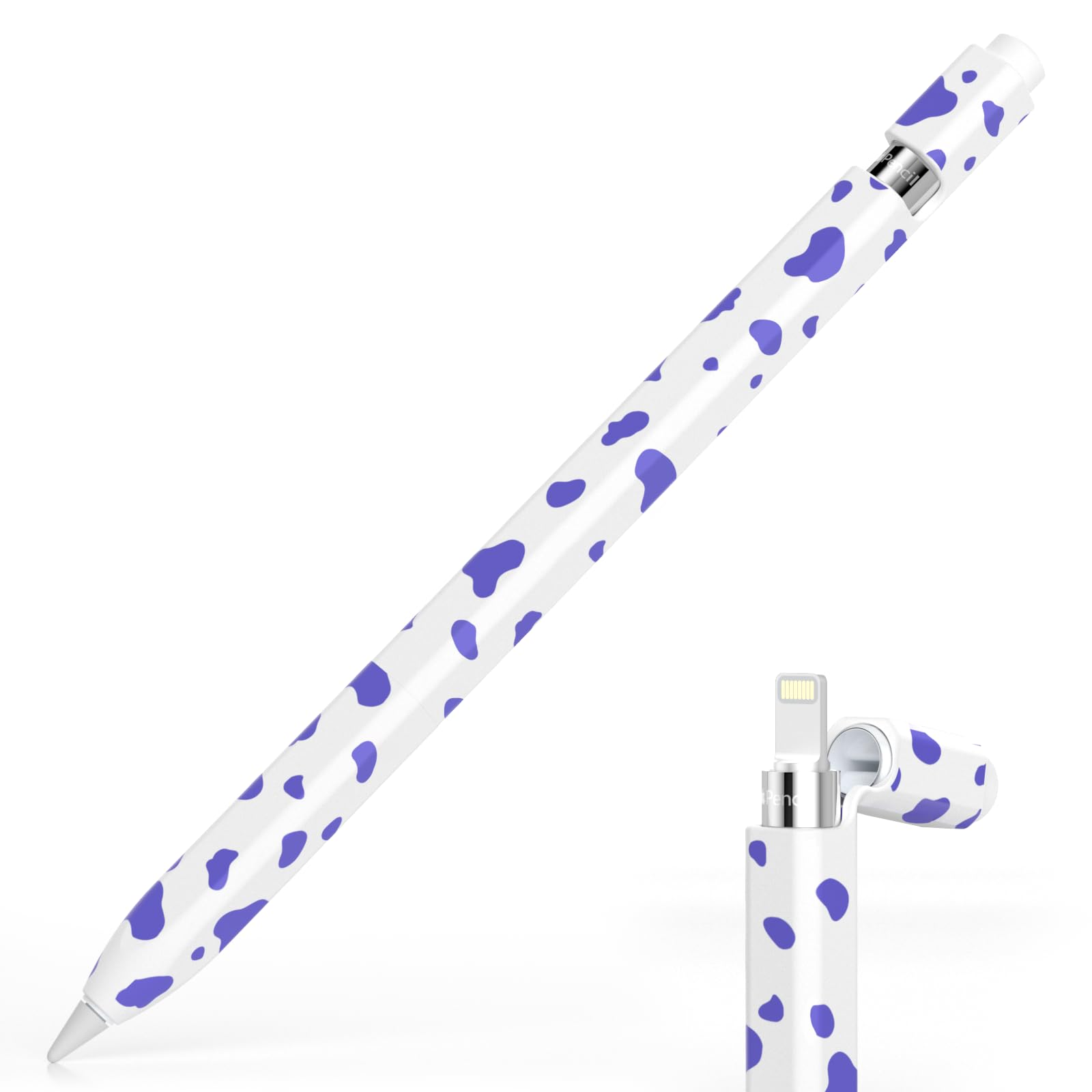 JOOSKO Cow Print Pencil Sleeve, Compatible with Apple Pencil 1st Generation Case, Comfortable Grip, Non Slip Silicone Sleeve,for Apple Pencil 1st Generation. (Lavender Purple)