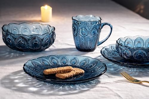 Image of 8 Inch Blue Glass Serving Plate Set of 2 Decorative Snack & Dry Fruit Plate, Premium Designer Glass Dish for Snacks, Fruits, Sweets,Dessert, Dining & Home Decor Tableware