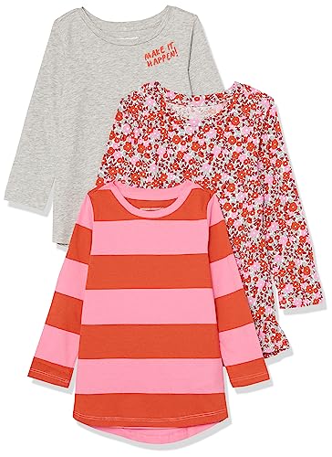 Amazon Essentials Girls and Toddlers' Long-Sleeve Tunic T-Shirts, Pack of 3