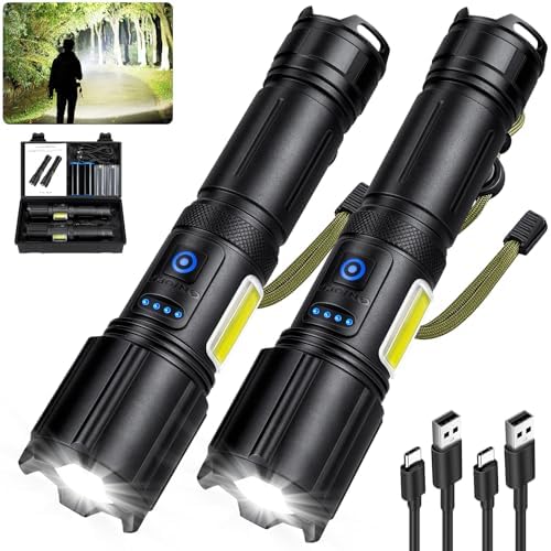 Rechargeable Flashlights High Lumens 2 Pack, 900,000 Lumen Super Bright ...