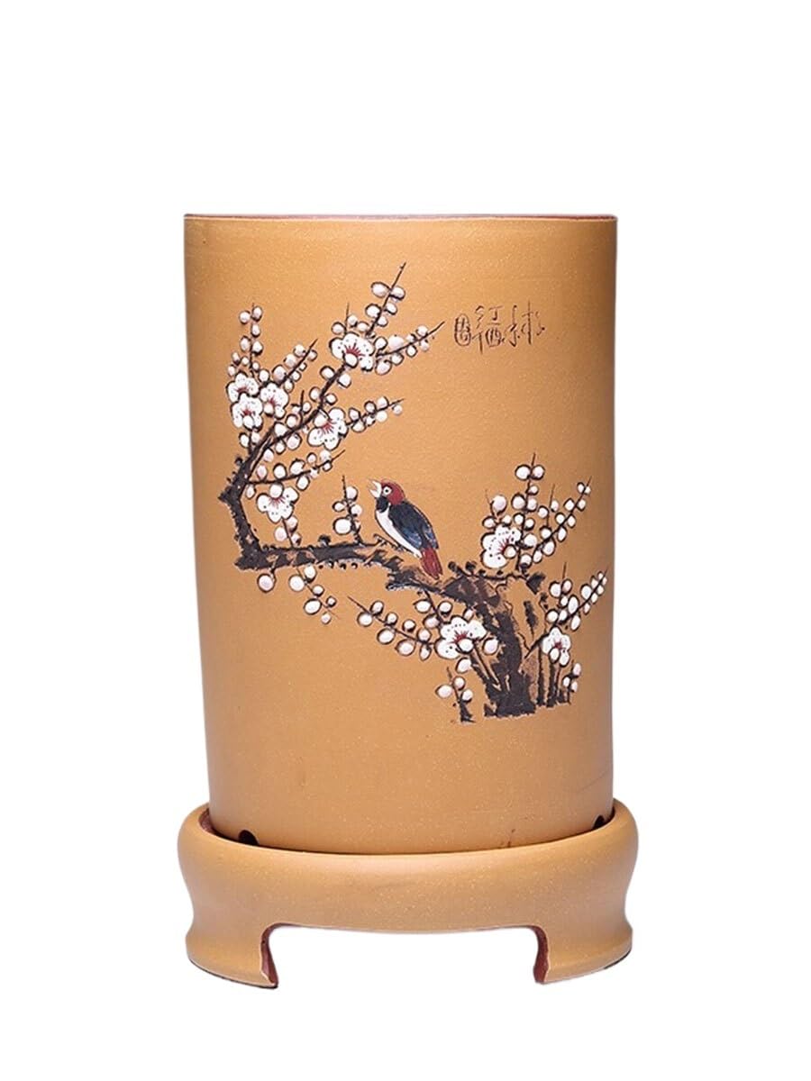 GELASIGE Flower Pots Purple Clay Orchid Pot Tray Ceramic Simple Living Room Indoor Cylindrical Planter Outdoor Flower Pots
