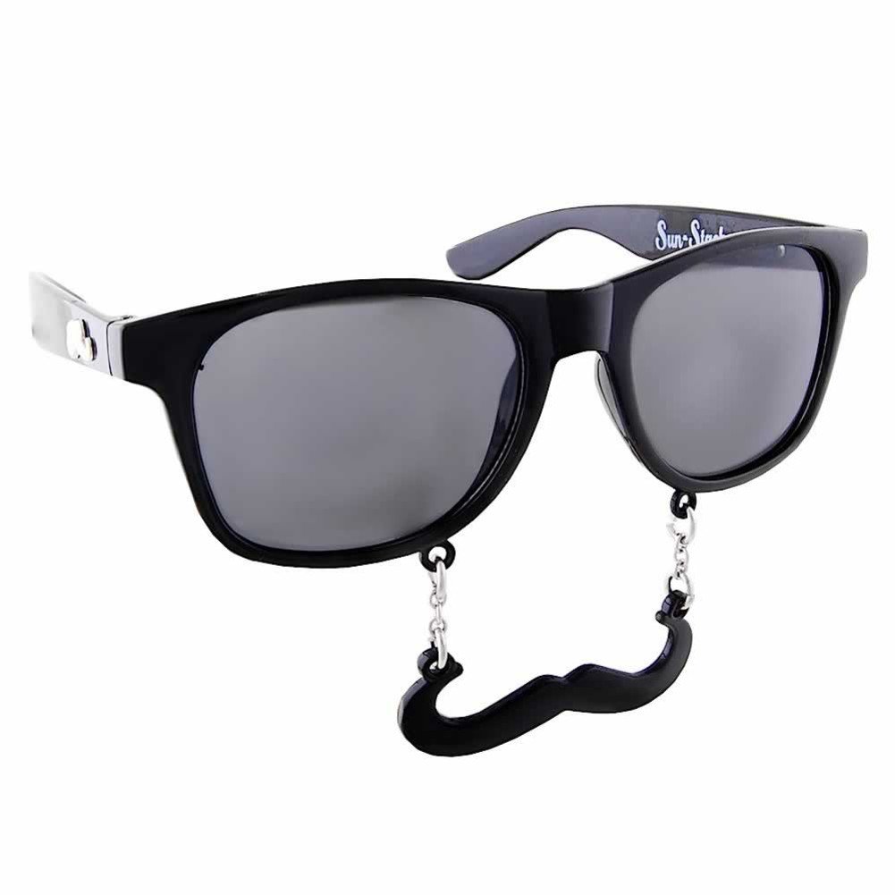 Sun-Staches Black Handlebar Mustache Sunglasses | Costume Accessory or Party Favor | UV400 | One Size Fits Most