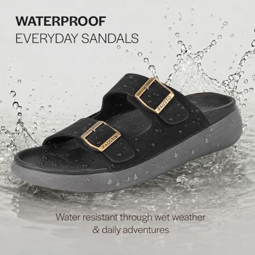 Image of FAUSTO Men Open Toe Buckle Strap Stitched Waterproof Sandals|Soft Cushioned Insole|Summer Slip-On Slipper|Perfect For Monsoon Rainy Season