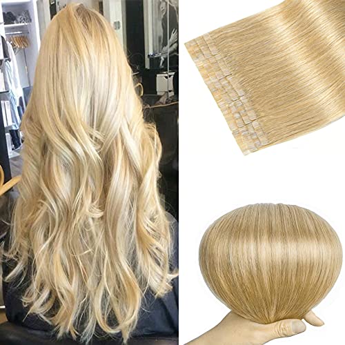 Tape in Hair Extensions 613 Bleach Blonde 100% Remy Human Hair Extensions Silky Straight for Fashion Women 20 Pcs/Package(22Inch #613 60g)