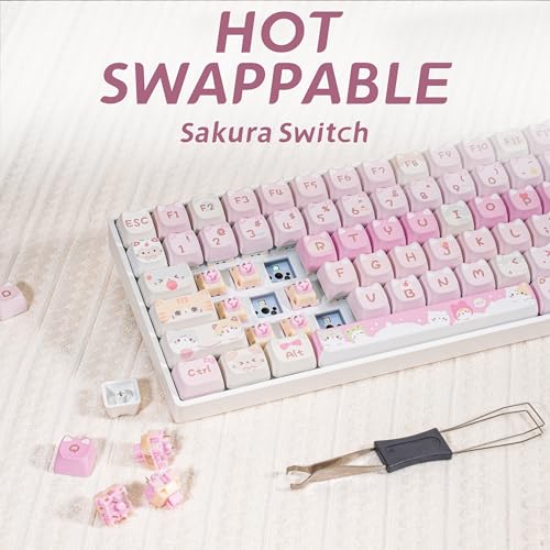 Image of ZORNHER ZH100 Wireless Cat Mechanical Keyboard,98% Pink Cute Creamy Keyboard with Number Pad,Full Size Girly Kitty Gaming Keyboard,Meow Meow Squad Keycaps,Creamy Souding Linear Switches
