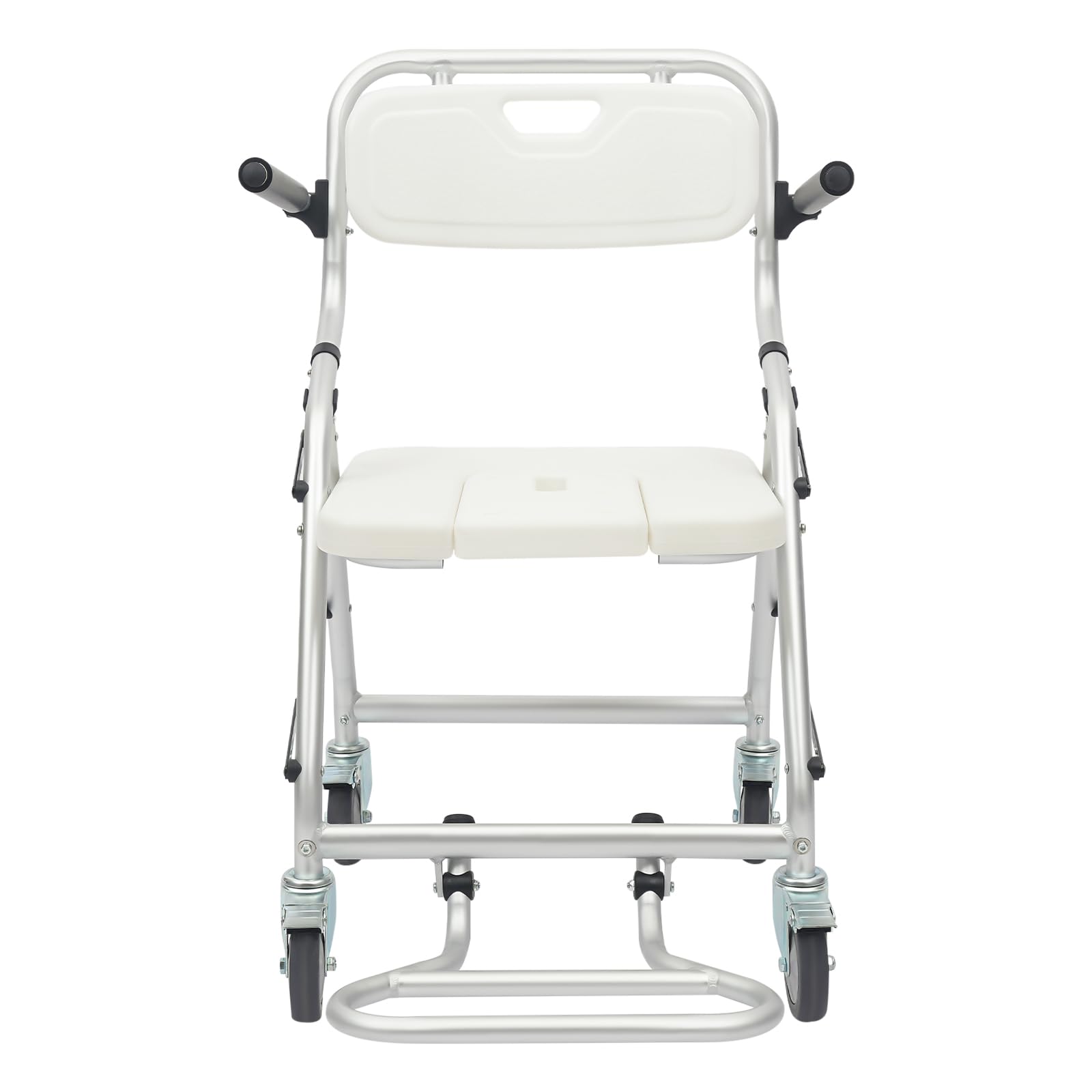 Silla de ducha plegable con ruedas, taburete de ducha para personas mayores con ruedas, impermeable y antideslizante, color blanco, montaje sin herramientas, capacidad de carga 150 kg