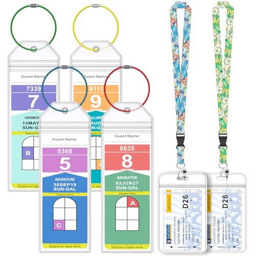 Paquete de 4 soportes transparentes para etiquetas de equipaje de crucero para barcos del Caribe real y famosos, paquete de 2 cordones de crucero y soporte impermeable para tarjetas de identificación,