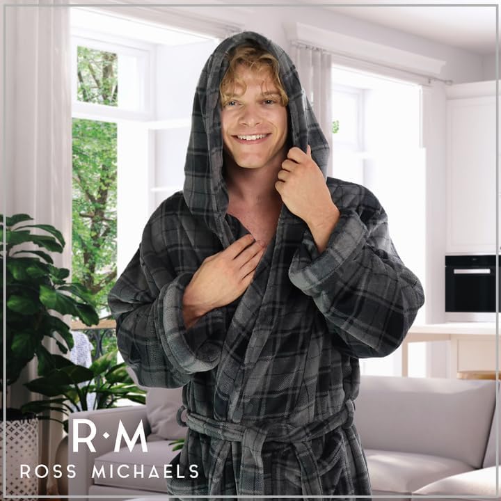 Ross Michaels Mens Robe Hooded Wrap Style - Mid Length Plush Fleece Bathrobe - Image 3