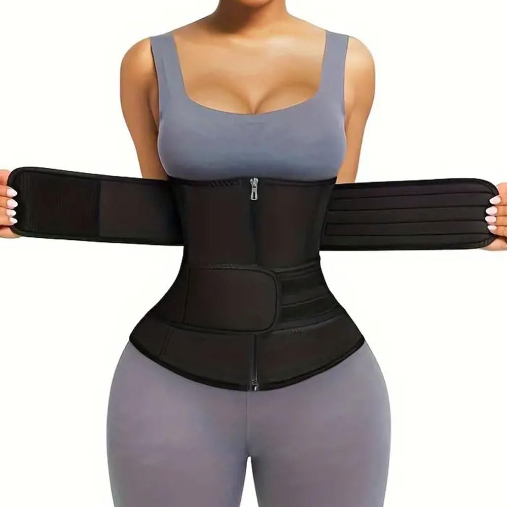 GenericWaist trainer Women's waist trainer long trunk sauna exercise waist trainer double waistband chloroprene tight fitting corset waist tightening zipper trimmer