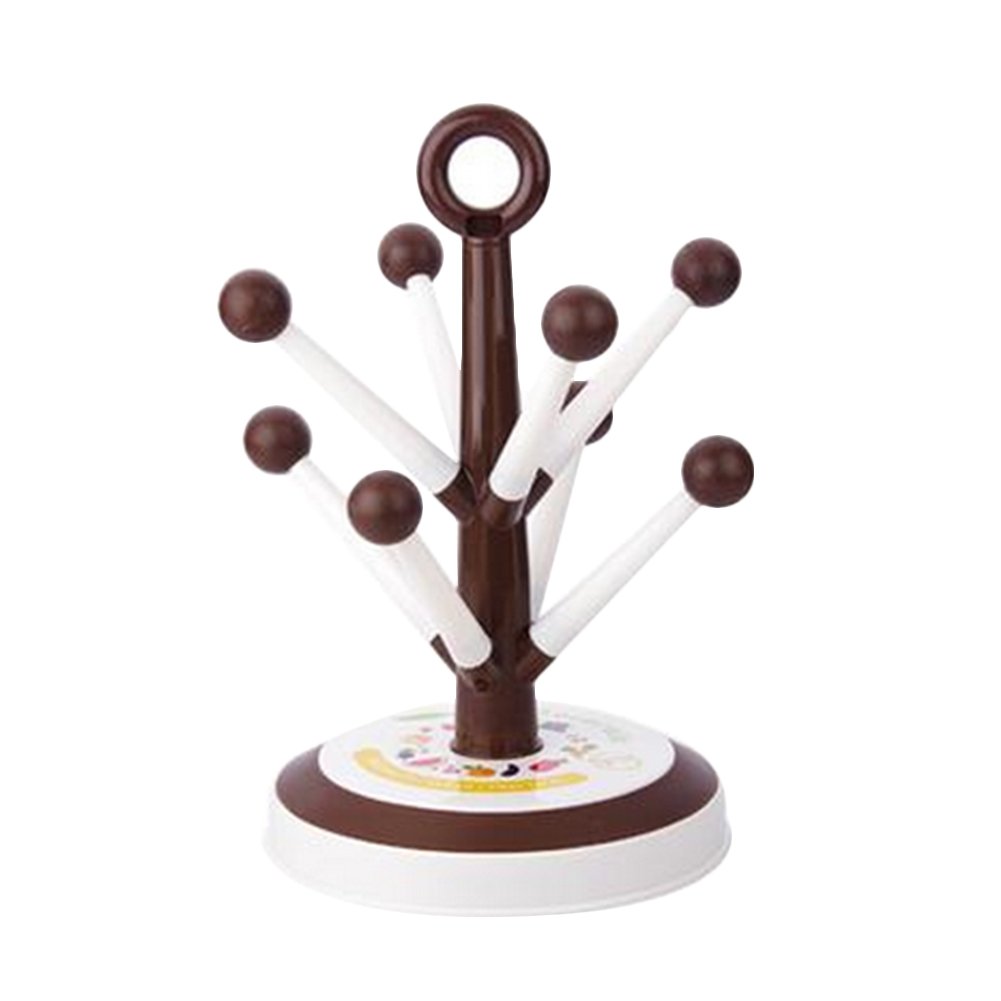 Uminilife Cup Holder Mug Tree Storage Rack Cup Hanger Drying Rack Kitchen Organizer Rack Stand (8 Hooks, Coffee)