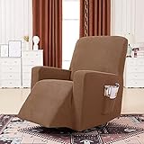 Waterproof Recliner Slipcovers 1-Piece Stretch Jacquard Small Checked Light Brown Recliner Chair Cov