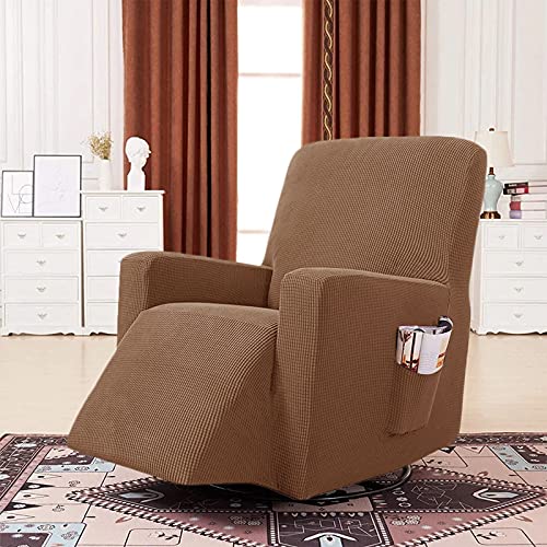 Waterproof Recliner Slipcovers 1-Piece Stretch Jacquard Small Checked Light Brown Recliner Chair Cover With Side Pocket Non Slip Washable Furniture Protector With Elastic Bottom(Light Brown) #TOP13