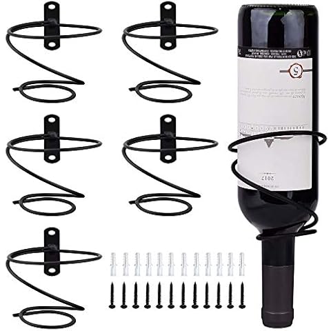 Mocoum 6 Pack Wall Mounted Wine Racks - Red Wine Bottle Display Holder with Screws, Metal Hanging Wine Rack Organizer for Beverages/Liquor Bottles Storage (6 Pack, Downwards-Style 2) Cover
