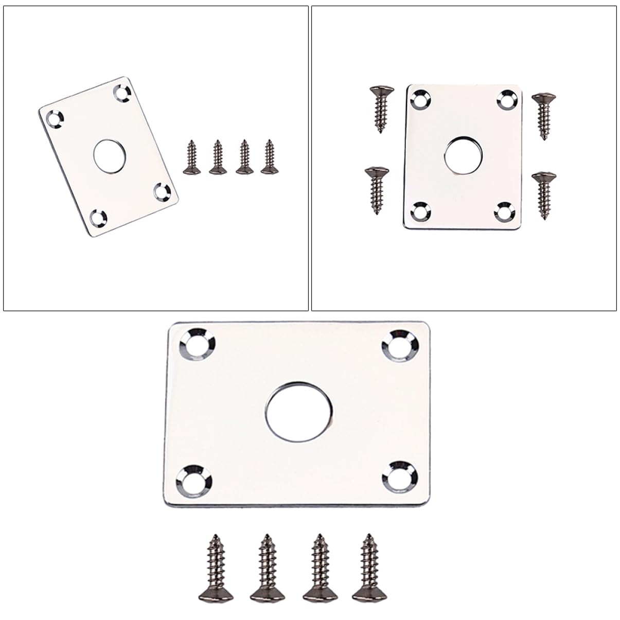 Unomor 1set Jack Plate for Guitar Bass Chrome Style Output Input Socket Mount with Screws Easy to Install Standard Replacement Parts for Electric Guitars