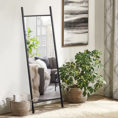 Image of NeuType 65 inch x 22 inch Full Length Mirror Large Ladder Style Mirror Solid Wood Frame Full Length Mirror for Wall, Large Bedroom Mirror, Wall Mounted or Leaning Against Wall, Black (No Stand)