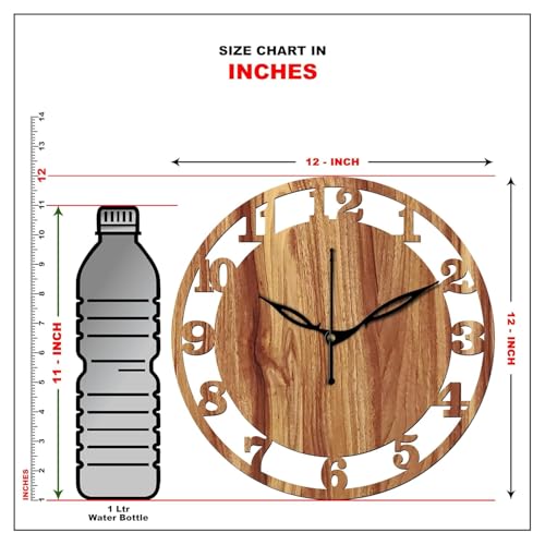Image of SKYVILLA 12 Inch Wooden MDF Analog Wall Clock with English Numerals| Silent Quartz Movement | Lightweight Without Glass Design for Home Living Room.