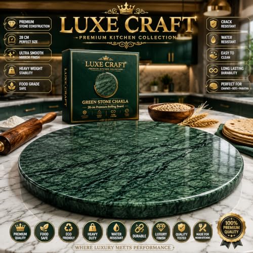 Image of 11 Inch Green Marble Chakla | Large Size Marble Roti Rolling Board | Premium Stone Chakla for Roti, Chapati, Phulka & Paratha Making | Smooth Finish Heavy Duty Dough Rolling Board for Home Kitchen