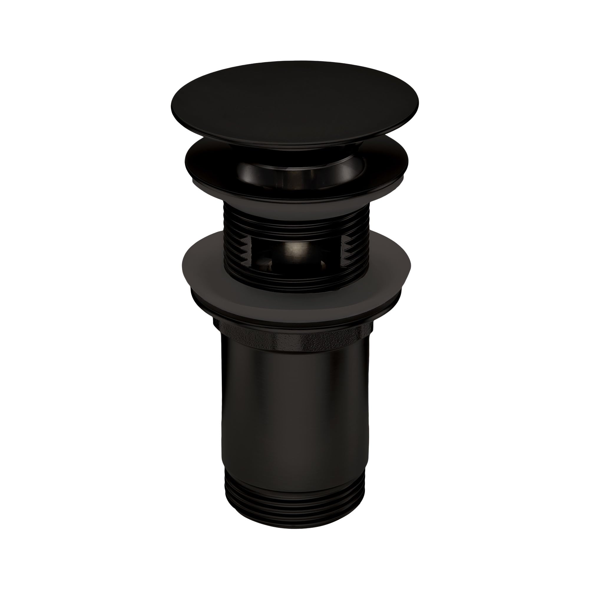 Ablaufgarnitur für Waschbecken mit und ohne Überlauf + Teleskop Siphon für platzsparendes Waschbecken | Click-Clack Ventil mit extra großem 68 mm Durchmesser | Pop Up Ablaufventil | Schwarz+Siphon