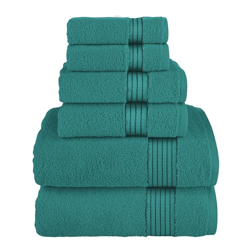 Elegant Comfort Premium Cotton 6-Piece Towel Set, Includes 2 Washcloths, 2 Hand Towels and 2 Bath Towels, 100% Turkish Cotton - Highly Absorbent and Super Soft Towels for Bathroom, Turquoise
