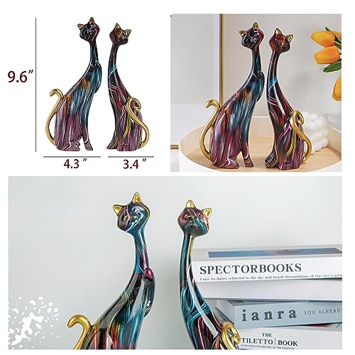 Masteymoh Medieval Cat Decor Set of 2 - Resin Cat Statue & Figurines, 9.6-Inch, Couple for Bookshelf & Desktop, Black - Image 3
