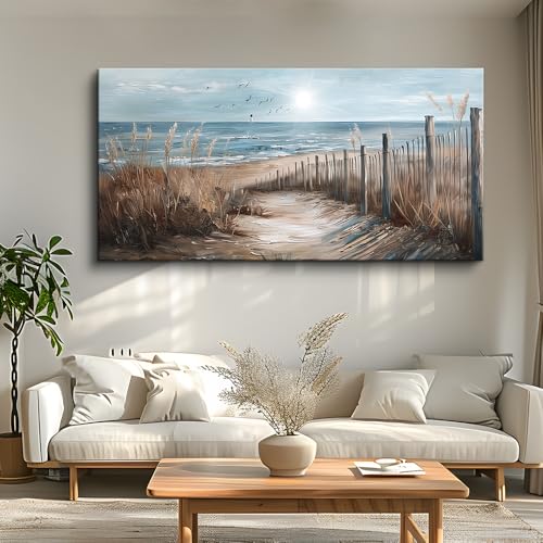 KELIYUAN Canvas Wall Art For Living Room Large Wall Decor For Bedroom Ocean Sand Dunes Grass Landscape Paintings Office Wall Prints Pictures Artwork Ready To Hang Hotel Room Home Decoration 24"x48"
