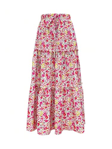 Milumia Women's Boho Maxi Skirt A-Line Flowy Ruffle Tiered Elastic High Waist Beach Long Skirts3